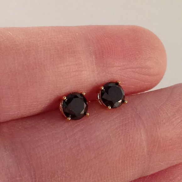 Accessories | Mens 925 Silver 1k Yellow Gold Black Onyx  Mens 10K Yellow Gold Sterling Silver Black Onyx Diamond Zircon Stud Earrings 6mm